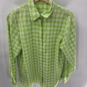 Foxcroft Green White Gingham Button Down Long Sleeved Shirt Size 4